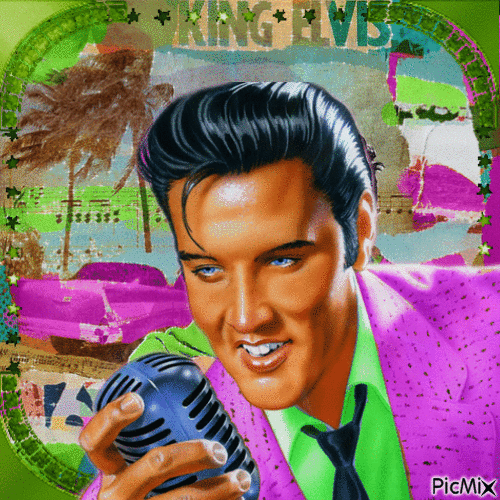 Elvis - Grün- und Rosatöne - Gratis animeret GIF
