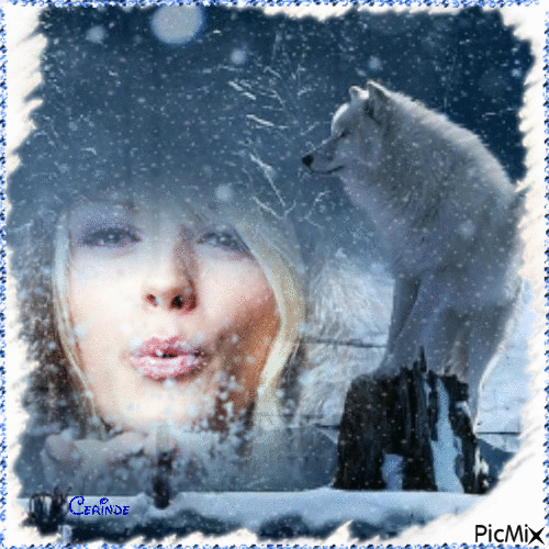 La femme et l'animal en hiver - Ingyenes animált GIF