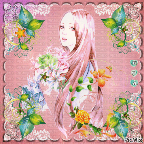 Portrait de petite fille avec des fleurs... 💛🤍💚 - 無料のアニメーション GIF