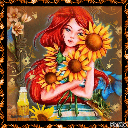Sunflowers woman orange - Бесплатный анимированный гифка
