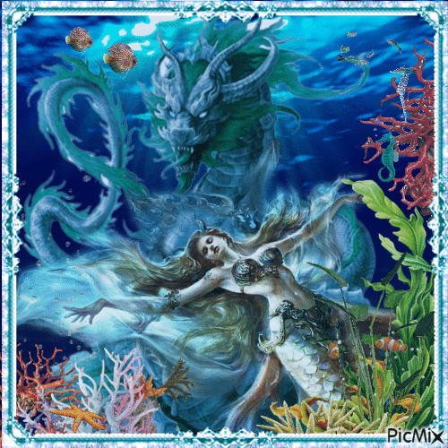Der Drache und die Meerjungfrau - GIF animé gratuit