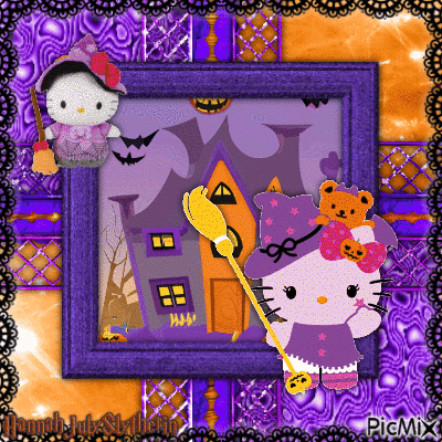{♦}Witch Hello Kitty & Haunted House{♦} - Gratis animeret GIF