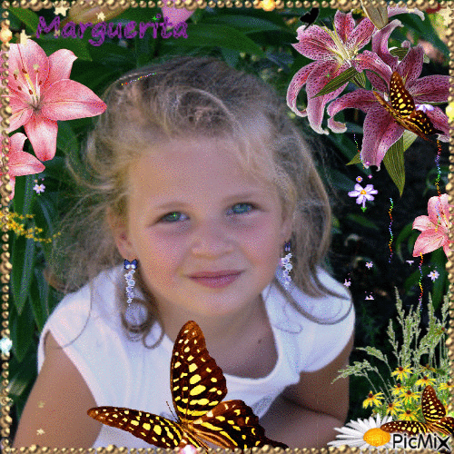 La fillette et les papillons - GIF animado grátis