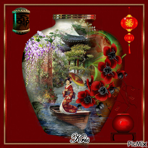 Décoration d'un vase chinois - GIF animado gratis