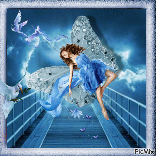 papillon bleu irréel - Gratis animeret GIF
