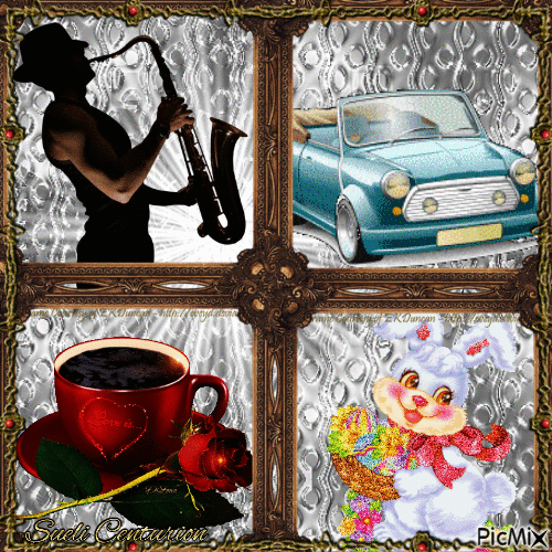 Café, carro, músico retrô, coelhinho da Páscoa - Ingyenes animált GIF