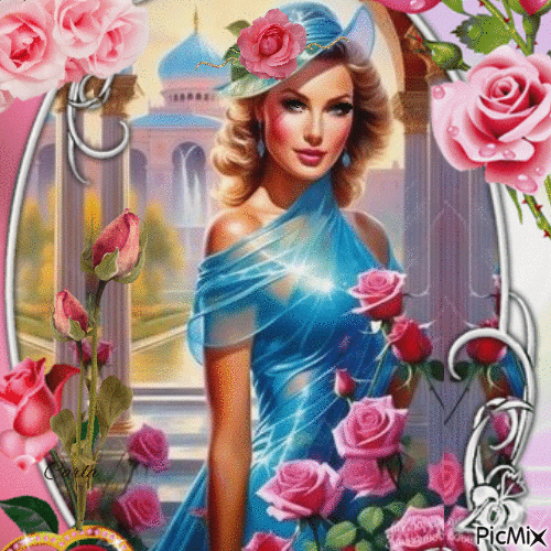 Femme avec un chapeau et une rose - Δωρεάν κινούμενο GIF