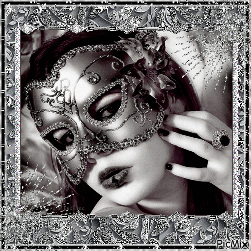 Frau mit Maske in Silber und Schwarz - Gratis animeret GIF