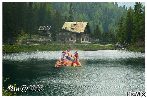 folk badar i sjön - Nemokamas animacinis gif