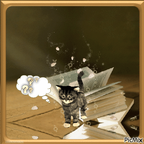 Katze und Buch - Gratis animerad GIF