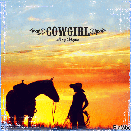 Silhouette  de cowgirl... 💛🧡🖤 - Gratis animerad GIF