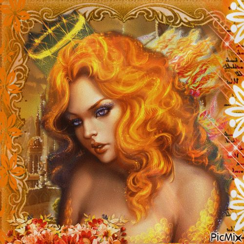 Porträt einer Fantasiefrau - Orangetöne - Ingyenes animált GIF