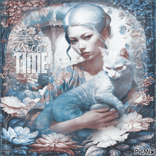 Woman blue cat - Бесплатни анимирани ГИФ