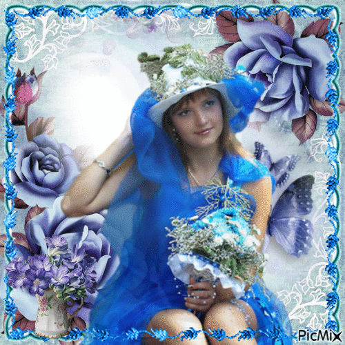 Vintage Girl in Blue - Ingyenes animált GIF