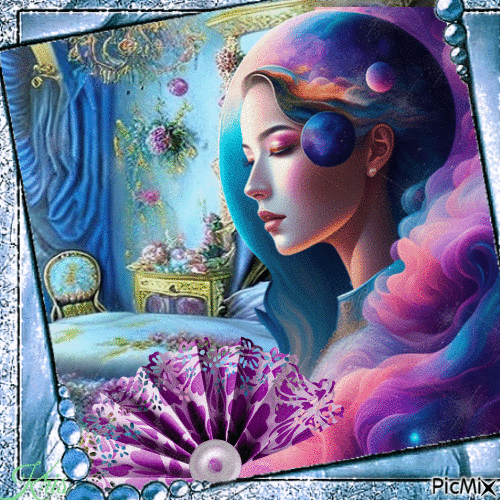 Femme fantasy - Couleur rose et bleu - Free animated GIF