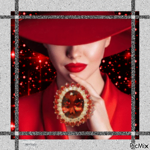 Lady in red with jewellery - GIF animé gratuit