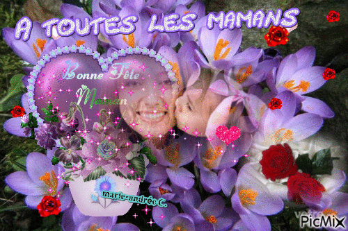 Fleurs, coeurs, A toutes les mamans , Bonne Fête. - Animovaný GIF zadarmo