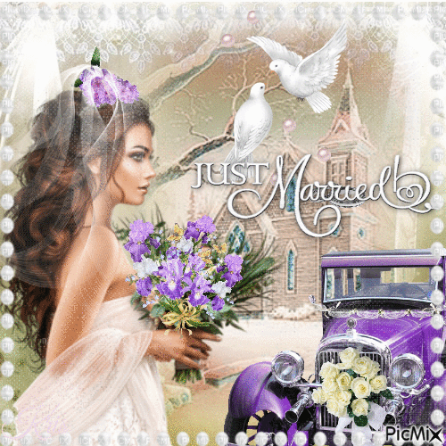 Mariée avec des fleurs violettes - GIF เคลื่อนไหวฟรี