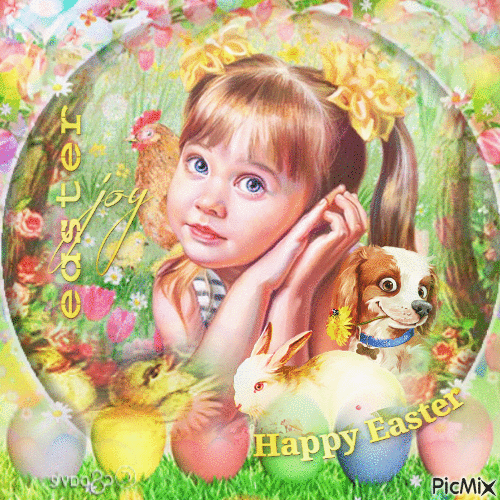 Happy Easter children girl - Zdarma animovaný GIF