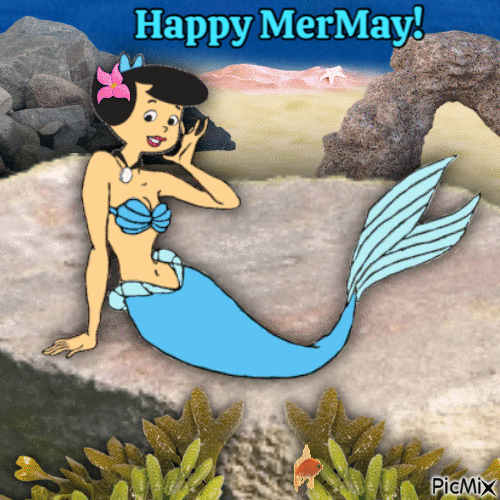 Mermaid Betty Rubble in the ocean - Free animated GIF