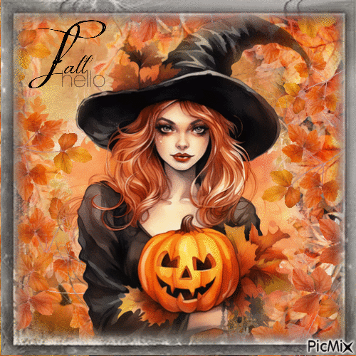 hello fall witch - Gratis animeret GIF
