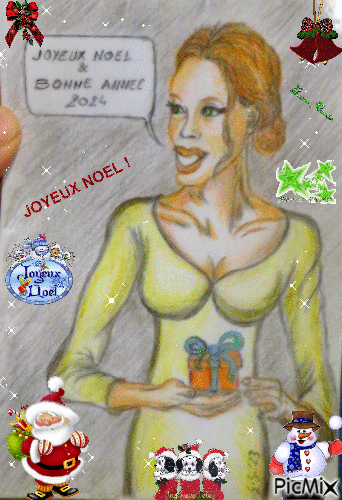 JOYEUX NOEL ET BONNE ANNEE 2024 dessiné par GINO GIBILARO - GIF animado gratis