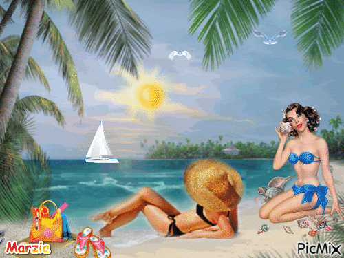 amiche in spiaggia - Ingyenes animált GIF
