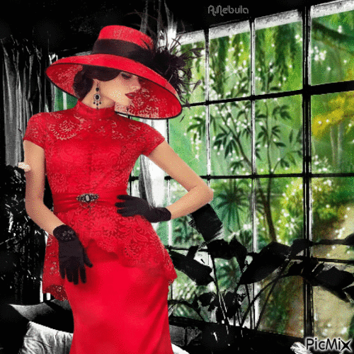 Woman in red/fashion - Free animated GIF