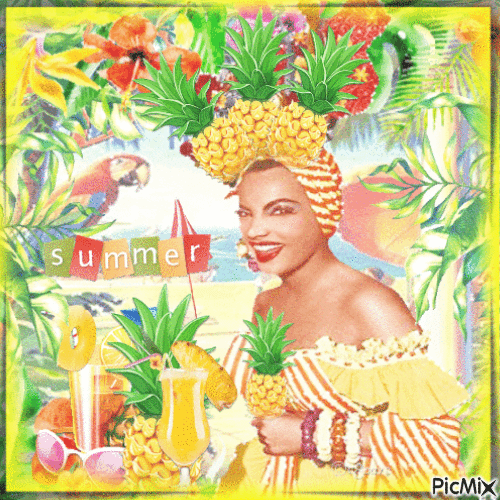 Summer woman ananas tropical - GIF animé gratuit