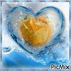 Blue Heart Yellow Rose - Бесплатный анимированный гифка