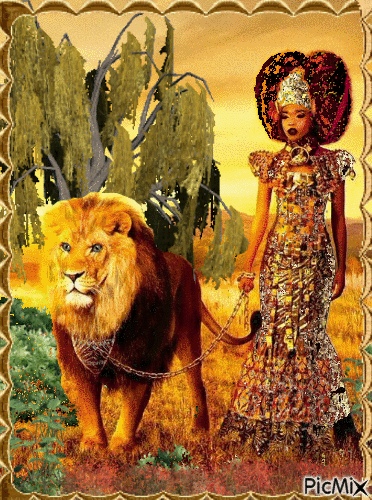 La mujer y su león - Ilmainen animoitu GIF