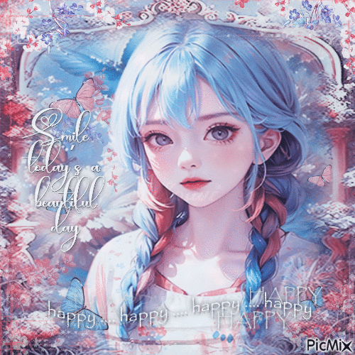 Anime girl blue pastel - Gratis geanimeerde GIF