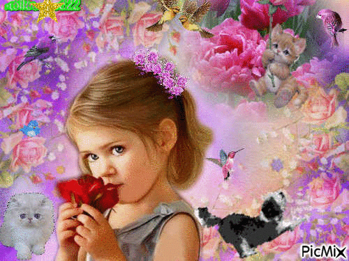 petite fille a la rose - GIF animé gratuit