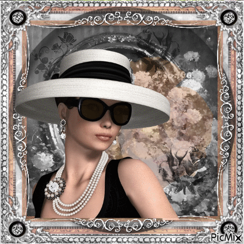 Belle en Chapeau blanc et noir - Δωρεάν κινούμενο GIF