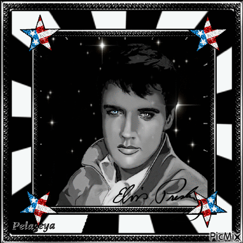 Elvis Presley, hommage - noir et blanc portrait - GIF animé gratuit