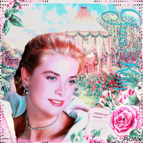 Grace Kelly im Garten – Pink- und Blaugrüntöne - Kostenlose animierte GIFs