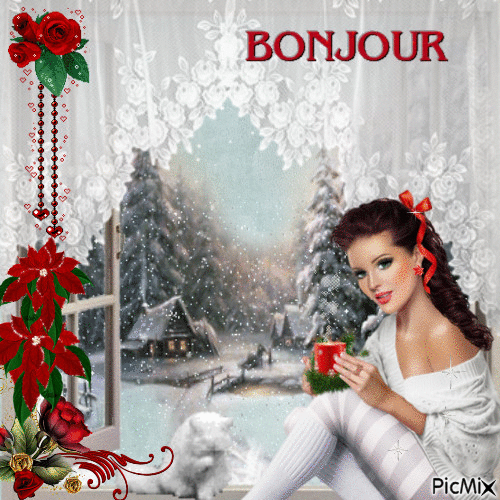 Bonjour rouge hiver - Безплатен анимиран GIF