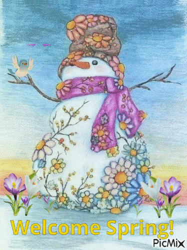 Spring Time Snowman - GIF animé gratuit