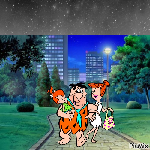 Flintstone family night out - Free PNG