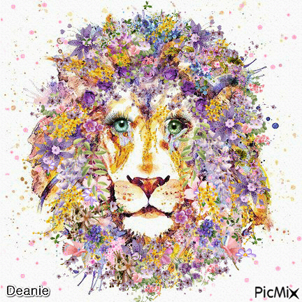 Lion's Head With Flowered Mane - Free animated GIF