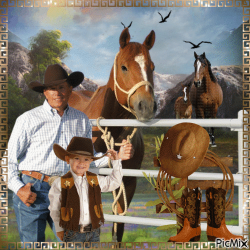 Father and son at ranch - 免费动画 GIF
