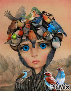 La mujer de los pájaros - Darmowy animowany GIF