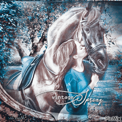 Femme et son cheval vintage....concours - 免费动画 GIF