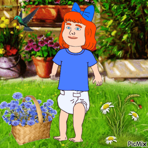 Baby with basket of flowers - Free animated GIF