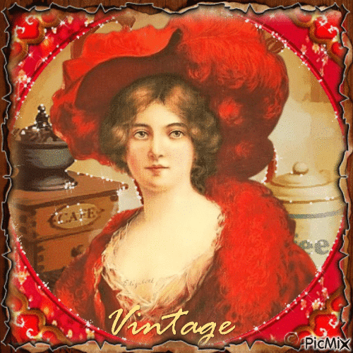 Vintage woman portrait - Brown-red tones - GIF animé gratuit