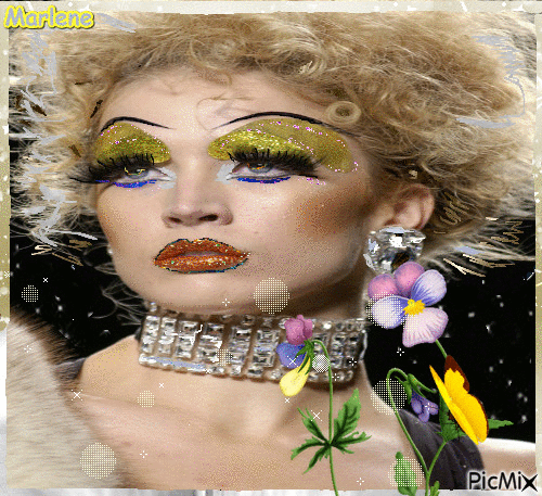 Portrait Woman Carnaval Makeup Colors Deco Glitter Glamour Spring Flowers Butterfly - GIF animé gratuit