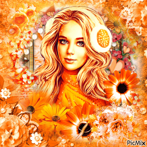 femme orange - Free animated GIF