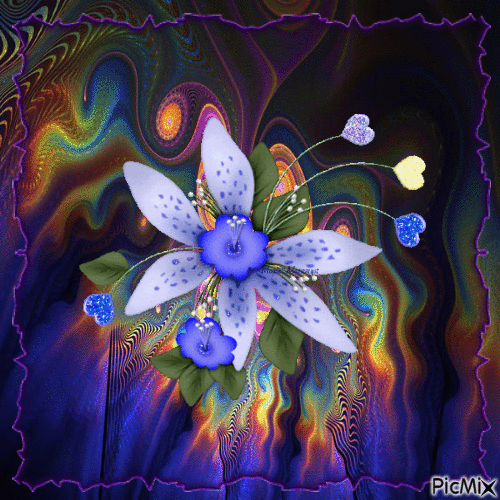 fleur bleue animée de coeurs - Gratis geanimeerde GIF