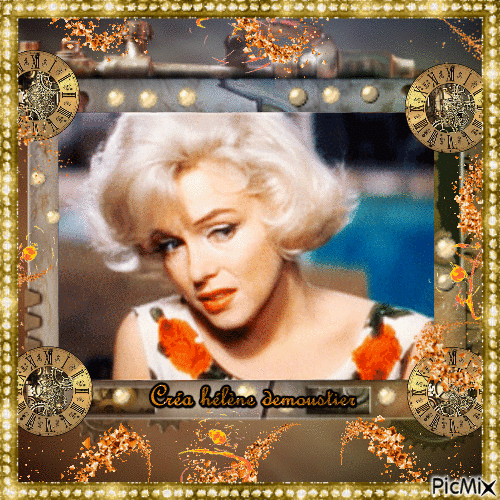 HD femme Marilyne dans un cadre d'engrenages - GIF animé gratuit