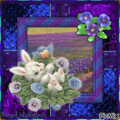 ♣☼♣Bunny and Bird in Pansies♣☼♣ - Kostenlose animierte GIFs